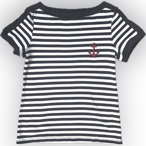 💙 Karen Scott ⚓️ Navy & White Striped Top. Navy Piping w/ Red Anchor ♥️ Size M